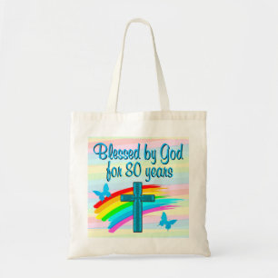 BOLSO DE TELA CHRISTIAN 80° CUMPLEAÑOS BENDICIONES TOTE BAG