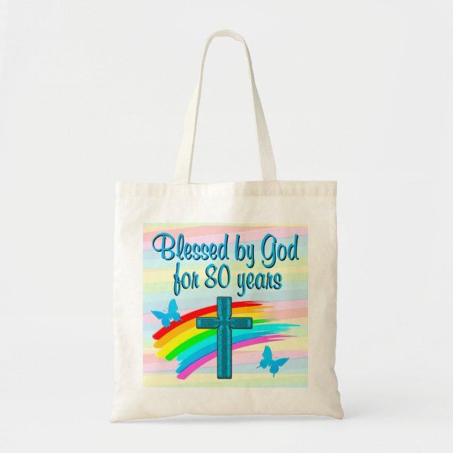 BOLSO DE TELA CHRISTIAN 80° CUMPLEAÑOS BENDICIONES TOTE BAG (Frente)