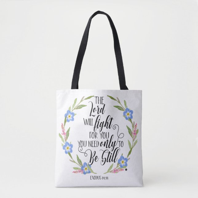 Bolso De Tela  Christian Floral – “The Lord Will Fight Tote (Anverso)