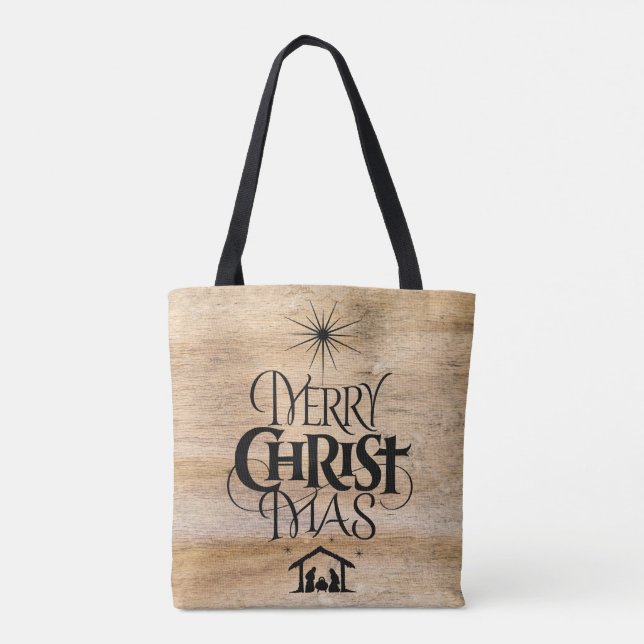 Bolso De Tela Christian Merry Christ Navidades de Madera Negra (Reverso)