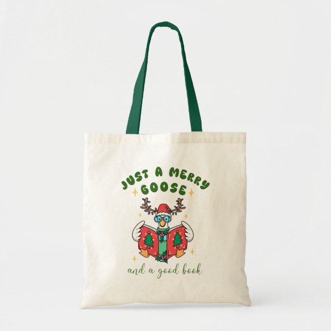 Bolso De Tela Christmas Book Lover Just a Merry Goose (Frente)