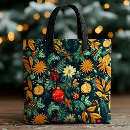 Bolso De Tela Christmas Botanical – Festive Ornaments & Florals