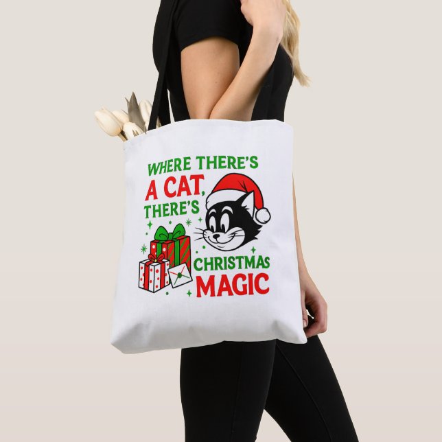 Bolso De Tela Christmas Cat Handy Holiday Carryall for Cat Lover (Detalle)