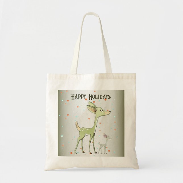 Bolso De Tela Christmas Celebration Green Deers Holidays Cute (Frente)