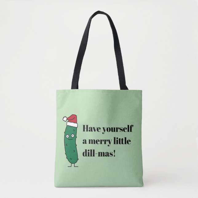 Bolso De Tela Christmas Dill Pickle wearing a Santa Hat (Anverso)