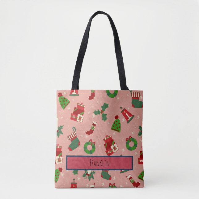 Bolso De Tela Christmas Drawing I Custom Name  (Anverso)