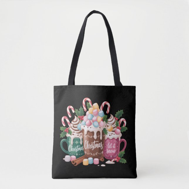 Bolso De Tela Christmas Drinks Pink Coquette Gingerbread Coffee  (Anverso)