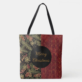 Bolso De Tela Christmas Flowers ,Red Gold Black,Merry Christmas