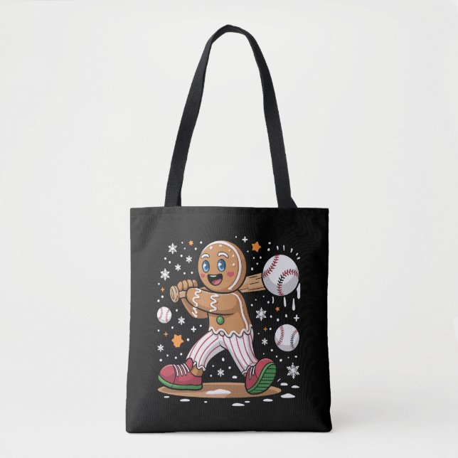 Bolso De Tela Christmas Gingerbread Man Sports Player Baseball  (Anverso)