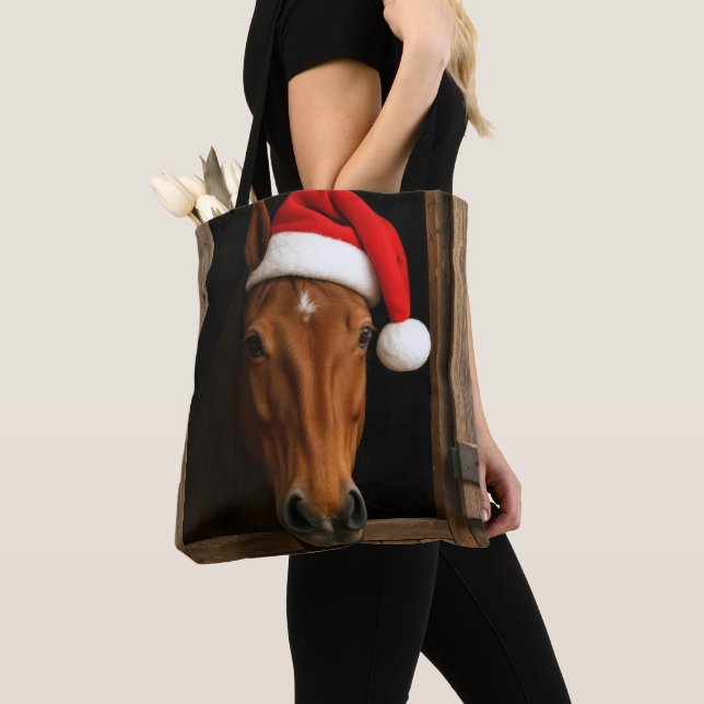Bolso De Tela Christmas Horse In Stable Window (Detalle)