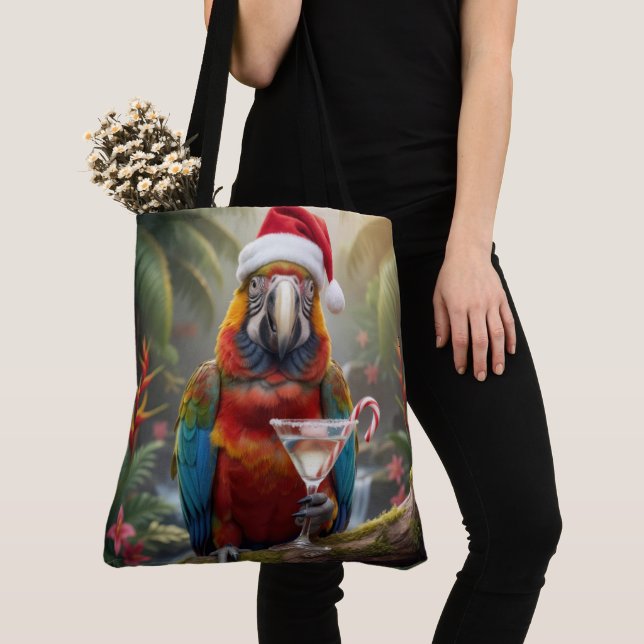 Bolso De Tela Christmas Macaw Parrot With Martini Cocktail (Detalle)