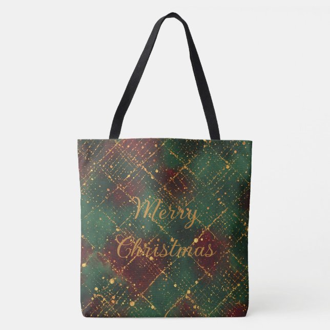Bolso De Tela Christmas, Merry Christmas, Gold Red Green Pattern (Anverso)