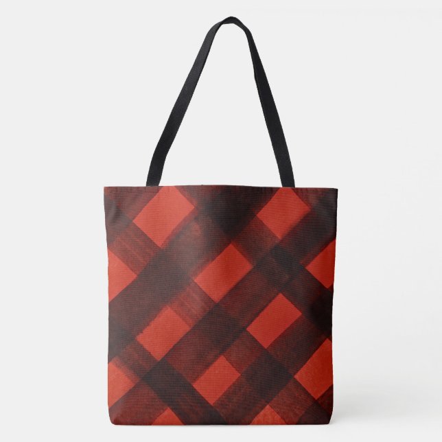 Bolso De Tela Christmas Painted Red Black Plaid Tartan Holiday (Anverso)