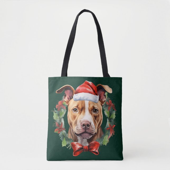 Bolso De Tela Christmas Pitbull (Anverso)