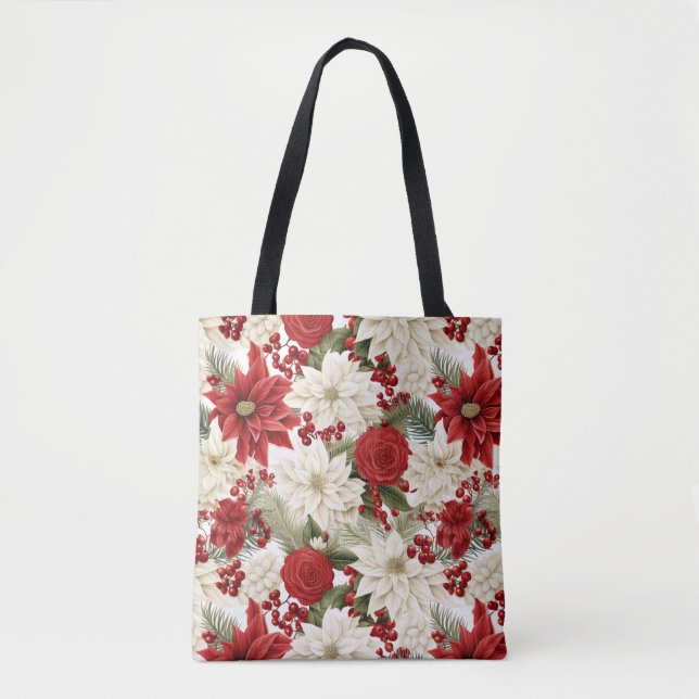 Bolso De Tela Christmas Poinsettia – Holiday Floral Design (Anverso)