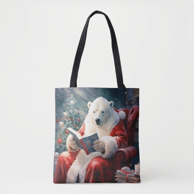 Bolso De Tela Christmas Polar Bear reading (Anverso)