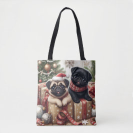 Bolso De Tela Christmas Pug Tote Bag
