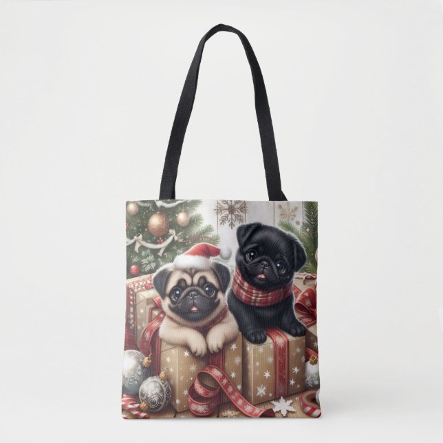 Bolso De Tela Christmas Pug Tote Bag (Anverso)