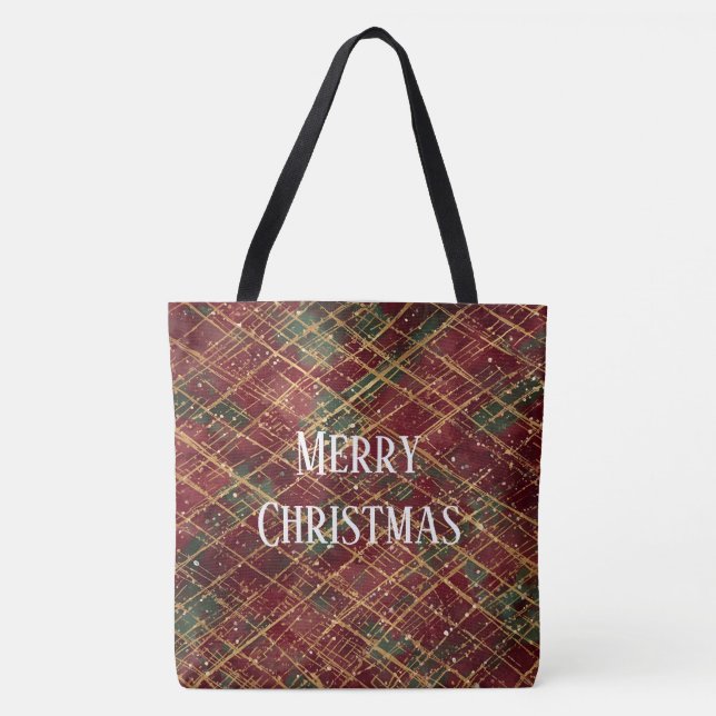 Bolso De Tela Christmas, Red Gold Green ,White Merry Christmas (Anverso)
