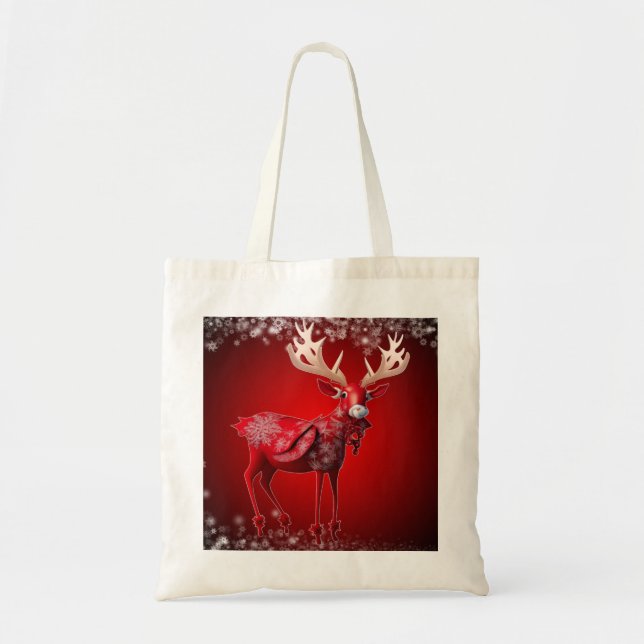 Bolso De Tela Christmas Red Reindeer Snowflakes Winter Holidays (Frente)