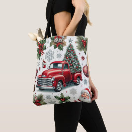 Bolso De Tela Christmas Red Truck and Santa Pattern