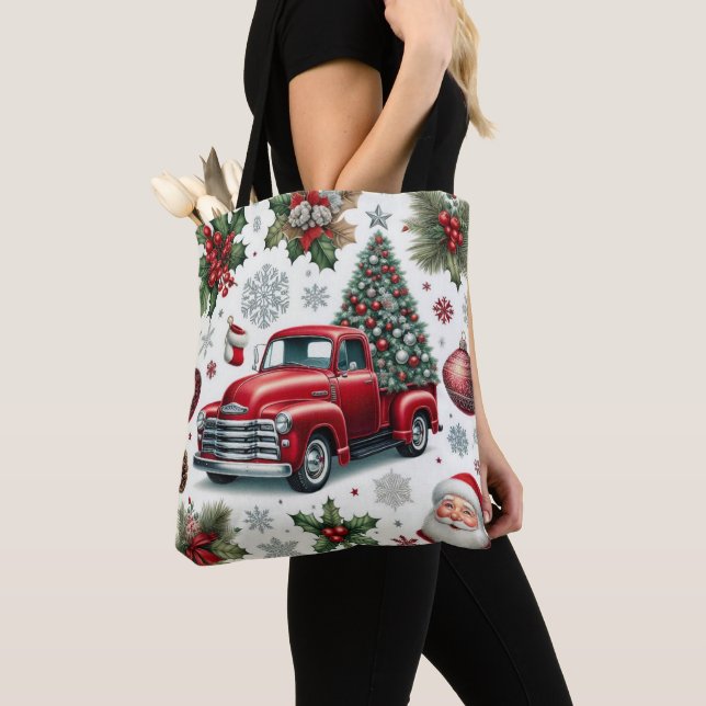 Bolso De Tela Christmas Red Truck and Santa Pattern  (Detalle)