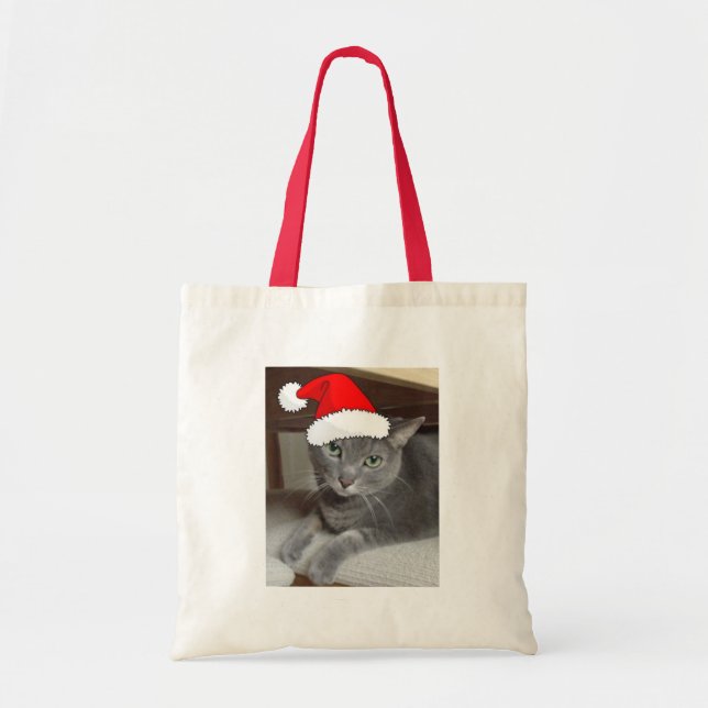 Bolso De Tela Christmas Russian Blue Gray Cat (Frente)