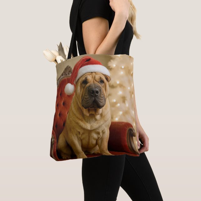 Bolso De Tela Christmas Shar-Pei Dog With Santa Hat (Detalle)