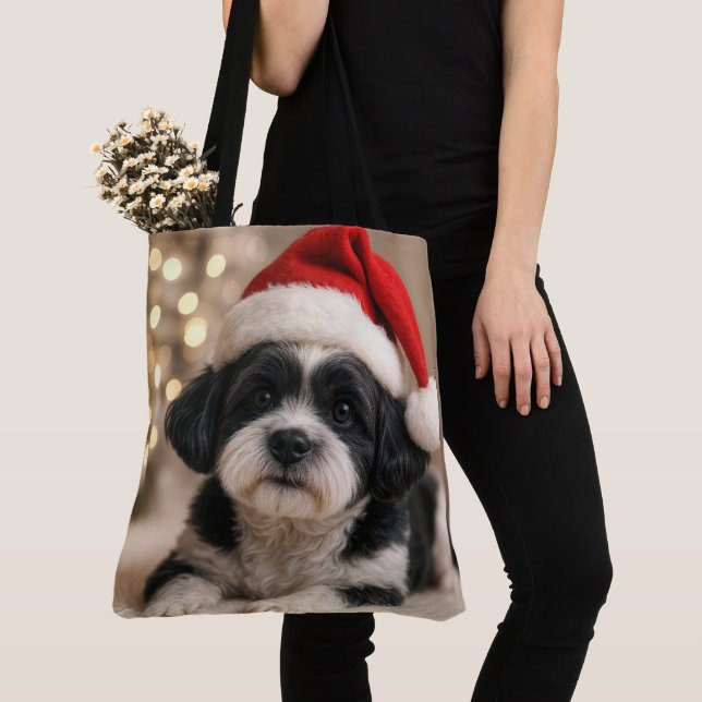 Bolso De Tela Christmas Shih Tzu Dog With Santa Hat (Detalle)