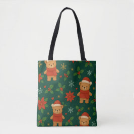 Bolso De Tela Christmas Teddy Bear Pattern – Cute Green Holiday 