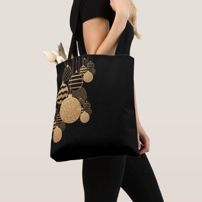 Bolso De Tela Christmas tote bag with baubles - black background (Detalle)