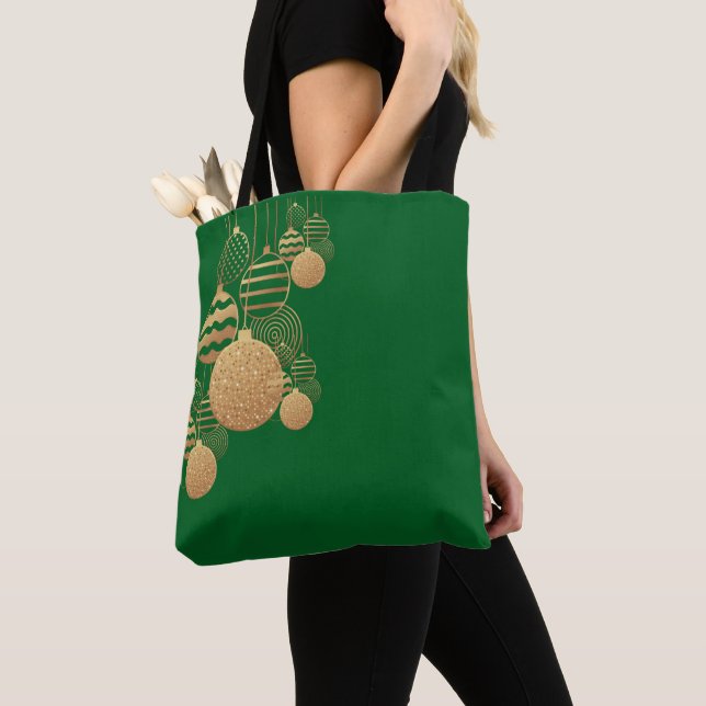 Bolso De Tela Christmas tote bag with baubles - green background (Detalle)