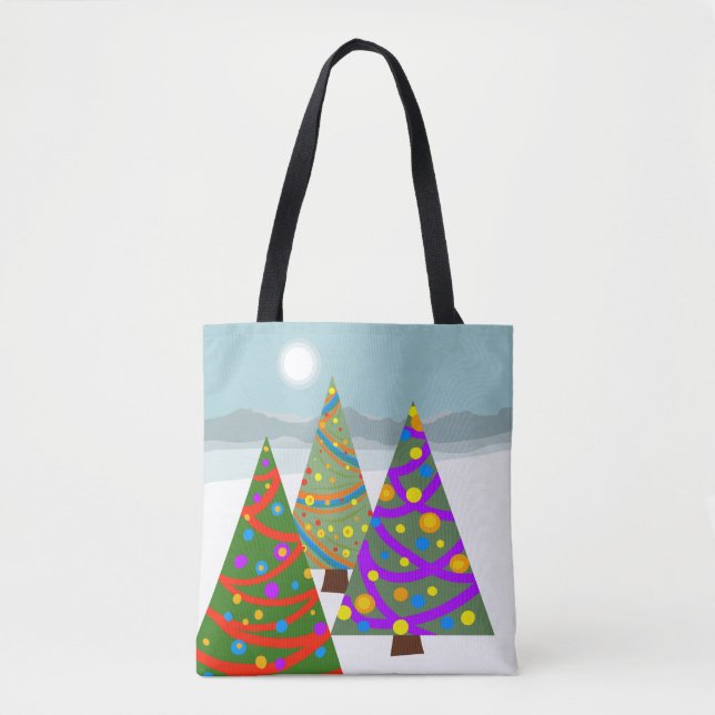 Bolso De Tela Christmas Tree Scene Tote (Anverso)