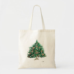 Bolso De Tela Christmas tree watercolor festive pine Xmas green