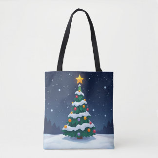 Bolso De Tela Christmas Tree with Snow Tote