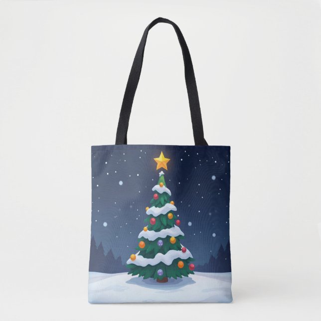 Bolso De Tela Christmas Tree with Snow Tote (Anverso)