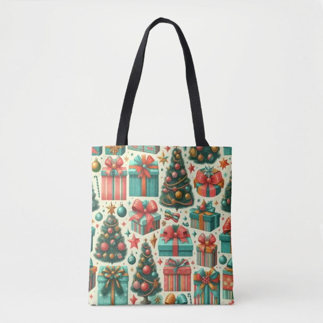 Bolso De Tela Christmas trees and presents art pattern (Anverso)