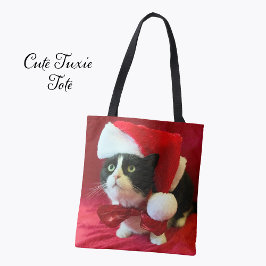 Bolso De Tela Christmas Tuxedo Cat in Santa Hat