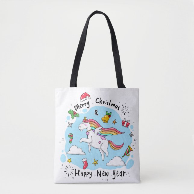 Bolso De Tela Christmas Unicorn (Anverso)