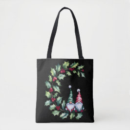 Bolso De Tela Christmas Watercolor Gnomes Sitting On Holly Twig