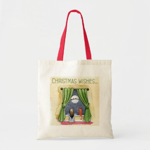 Bolso De Tela Christmas Wishes Cute Child & Kitty Cat Xmas