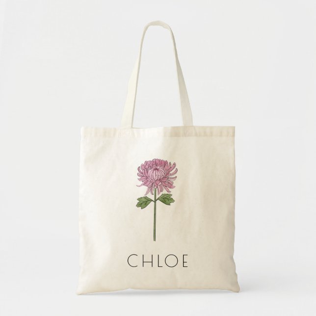 Bolso De Tela CHRYSANTHEMUM Noviembre Nombre personalizado de la (Frente)