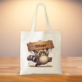 Bolso De Tela Chubby Raccoon con Rótulo de nombre de Personaliza