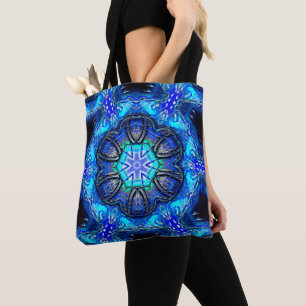 Bolso De Tela Cian y muy azul caleidoscopio de pintura encerada 