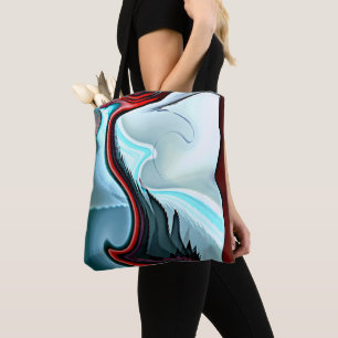 Bolso De Tela Cian y rojo zigzagueando sobre una onda blanca