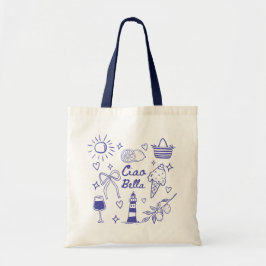 Bolso De Tela Ciao Bella Azul Coqueta Lazo Verano Italiano