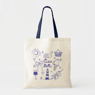 Bolso De Tela Ciao Bella Azul Coqueta Lazo Verano Italiano