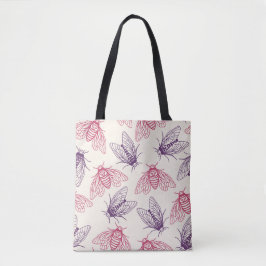 Bolso De Tela Cicada Botanical Pattern Cream Pink Purple
