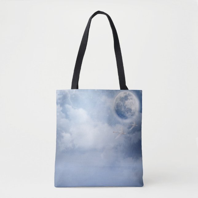 Bolso De Tela Cielo azul mágico con cisnes voladores (Anverso)