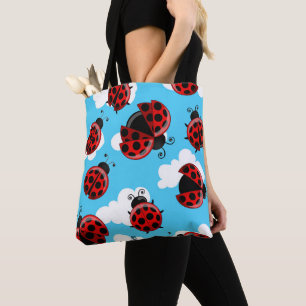 Bolso De Tela Cielo Azul Nubes Blancas Escarabajo Mariquita Roja